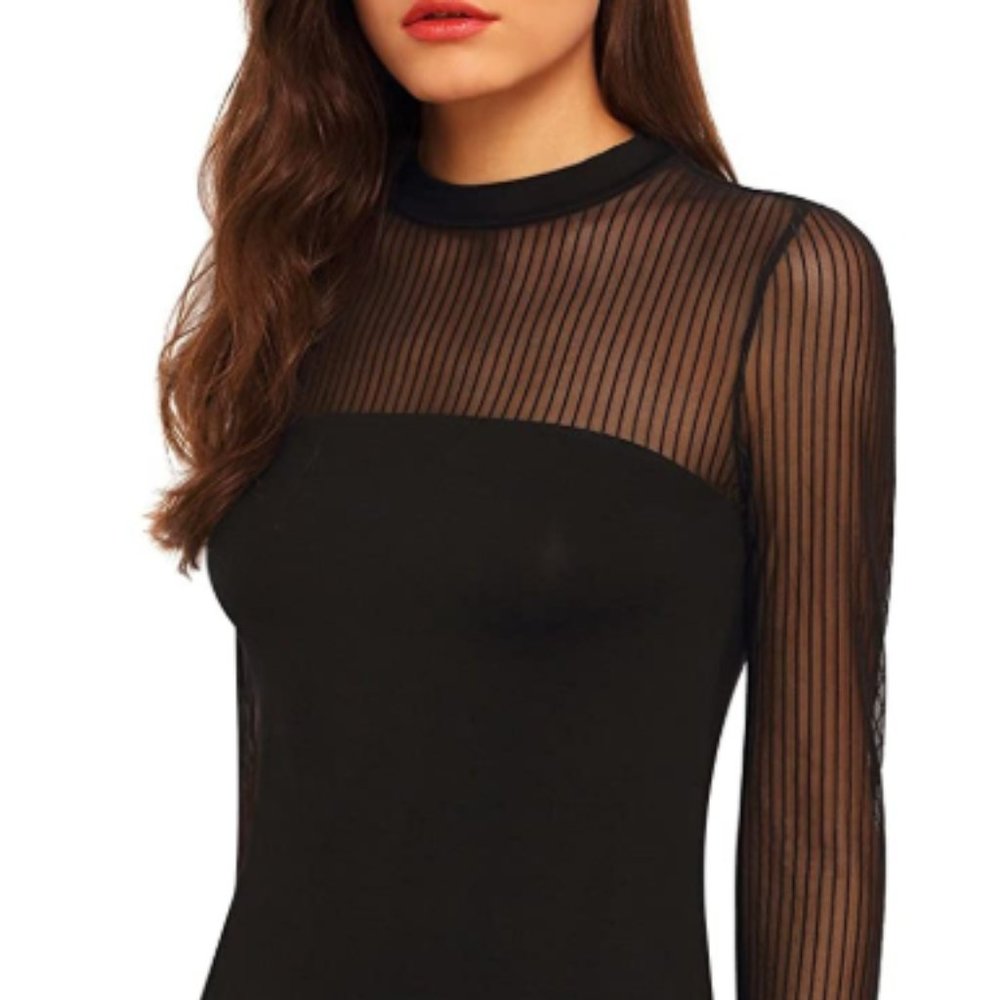 Women's long sleeve slim perspective mesh top - Picture 3 of 4